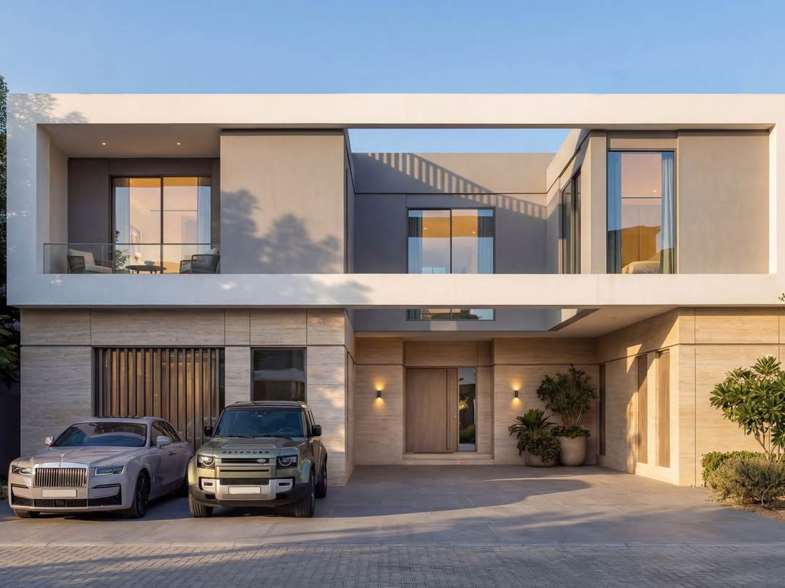 The Grove estate villa front elevation